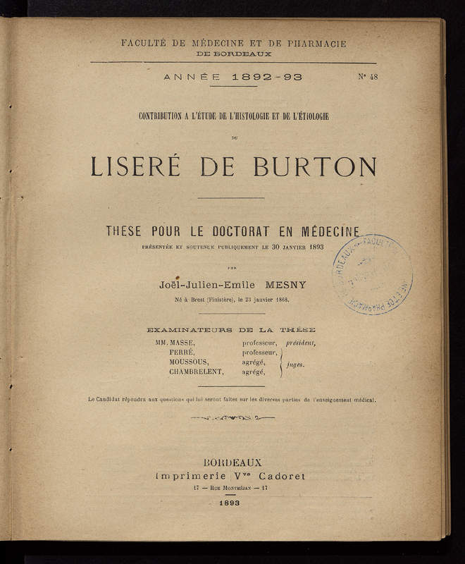 Contribution A L Etude De L Histologie Et De L Etiologie Du Lisere De Burton Babordnum